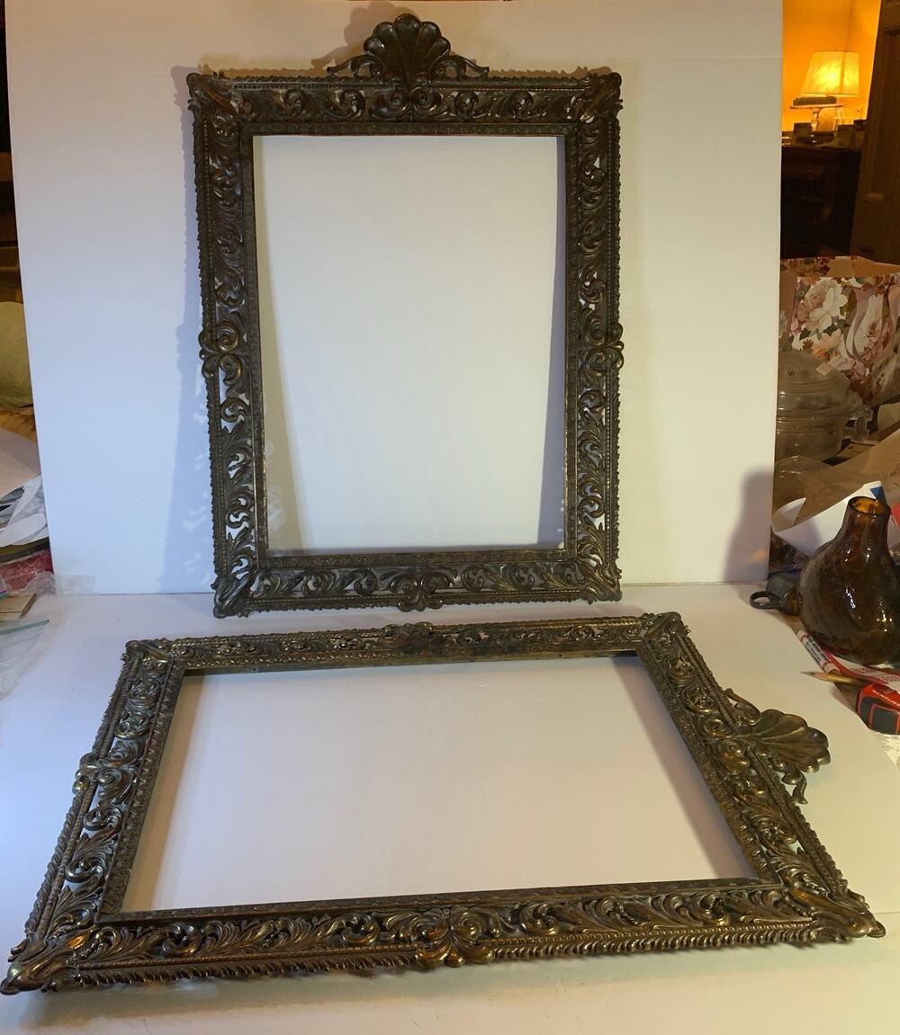 Pair Of Vintage Ornate Brass Made In Italy Picture Frames, Fits 16x12in Images